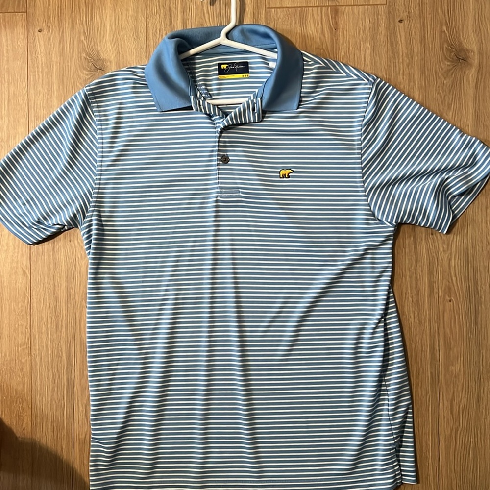 Jack Nicklaus Golden Bear Blue/White Striped Collared Shirt. Size//Medium - Picture 2 of 4